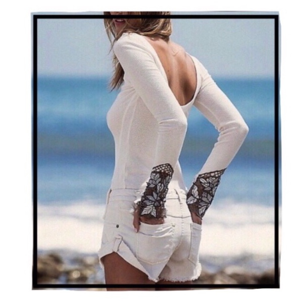Free People Bali Babe Lace Cuff Thermal Top (S)